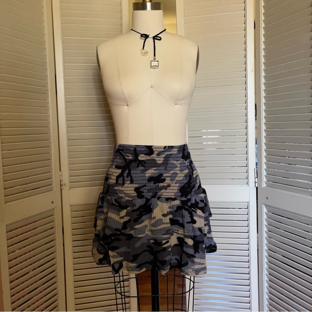 Shirred Camo Waffle Knit Skirt